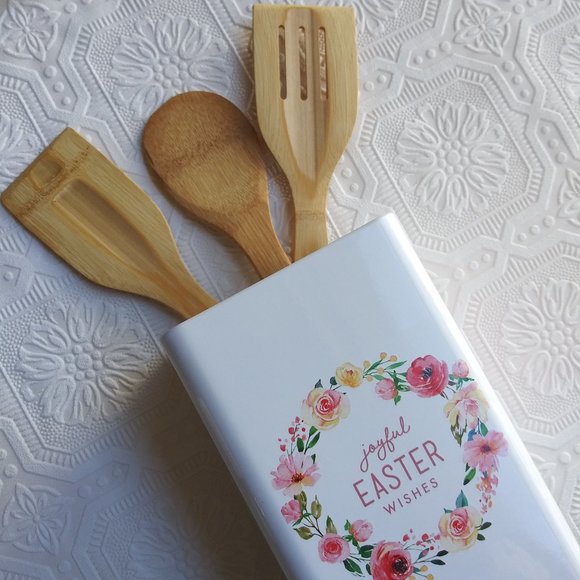 Spring April Easter Floral Metal Utensil Holder 1 pc - Picture 2 of 10